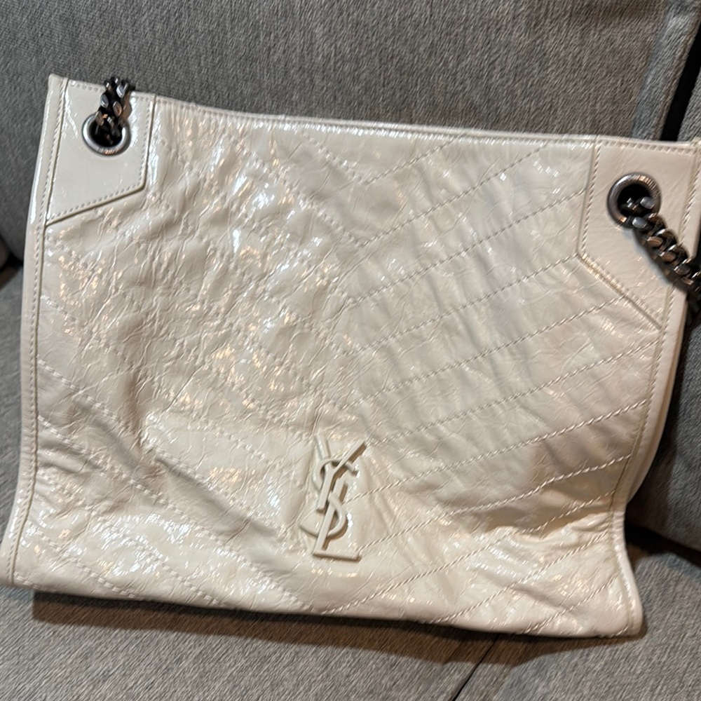 White Cream Shoulder Bag with Quilted Texture
